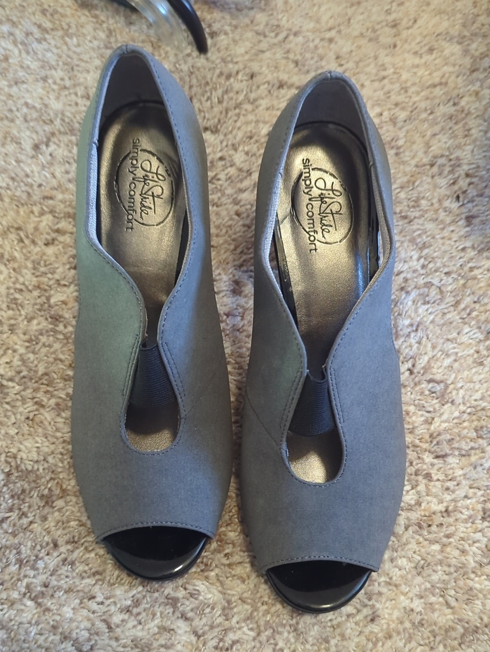 Life Stride Gray Peep-Toe Simply Comfort Heels